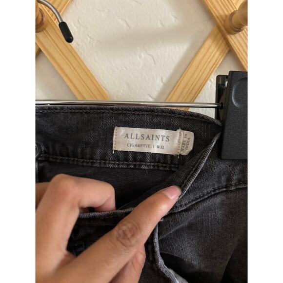 ALLSAINTS Jeans Mens 32W Cigarette Damaged Skinny Fit Light Wash Black - Picture 6 of 9
